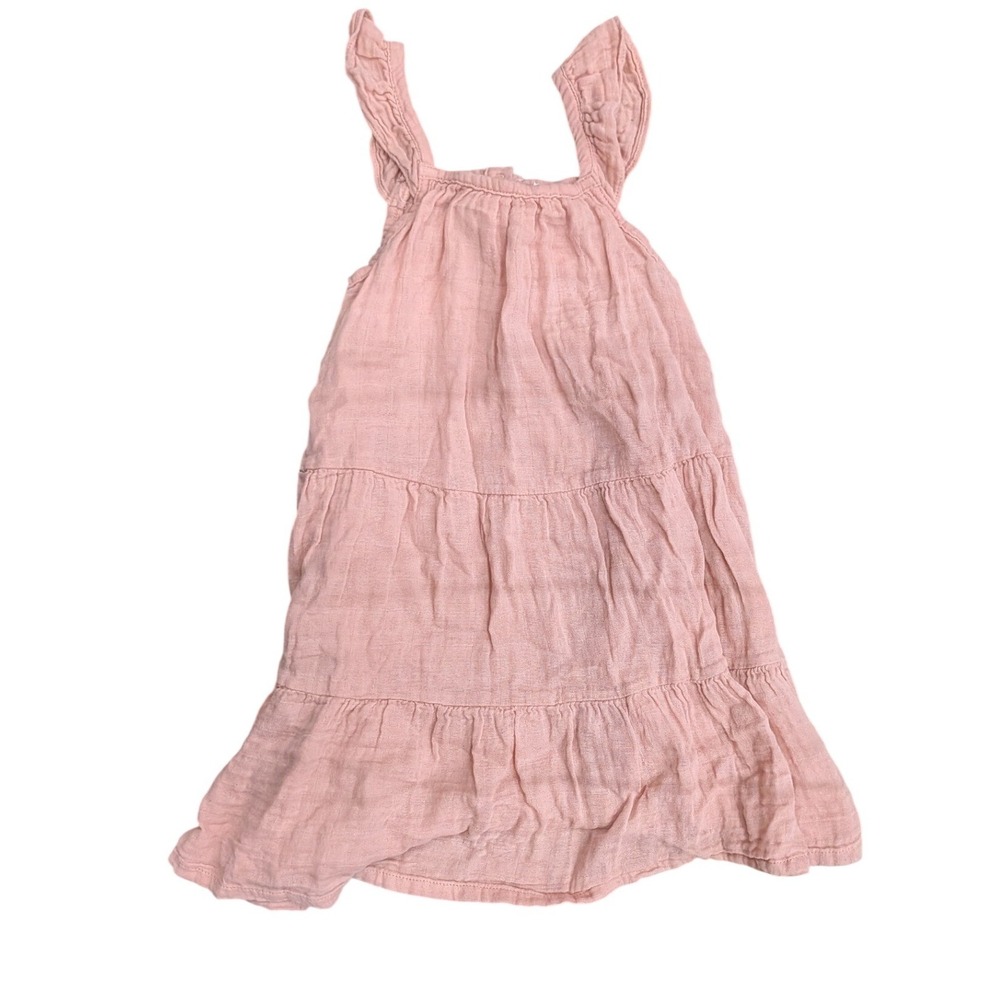 Angel Dear Girl's Pink Tiered Organic Cotton Muslin Sun Dress- Size 5
